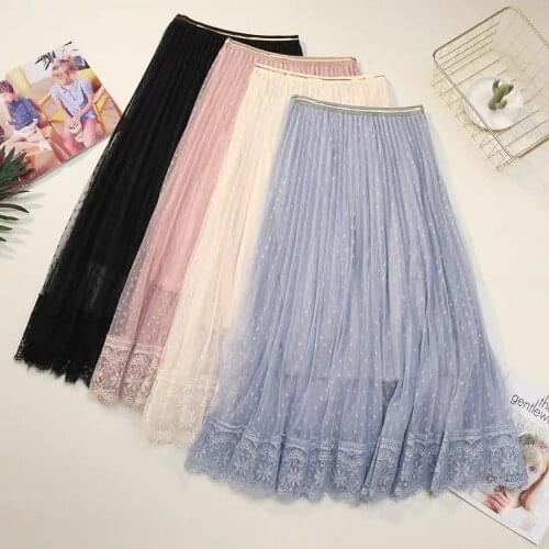 New Fashion Girls Polka Dot Tutu Skirt Kids Cotton Lining Mesh Lace Ruffle Pleated Pettiskirt Children Princess Long Skirts A68