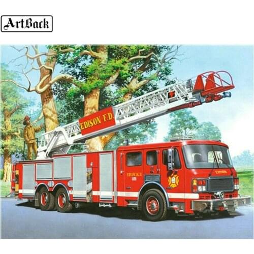 Fire truck picture 5d diy diamond painting car full square 3d round crystal mosaic crafts diamond embroidery sticker