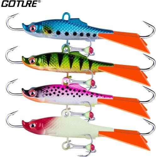 Goture Jigging Fishing Lure Winter Lure Balancers Ice Jig Hard Artificial Bait with Luminous Hooks 15g 68mm, 4pcs/lot