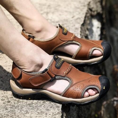 Genuine Leather Men Shoes Summer New Large Size Mens Sandals Men Sandals Fashion Sandals Slippers Big Size 38-46