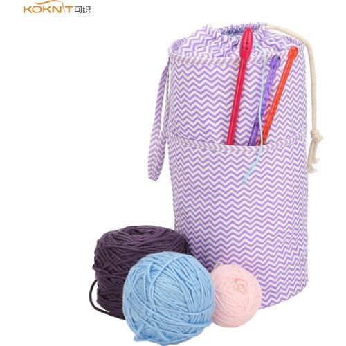 KOKNIT Yarn Storage Bag Organizer with Drawstring Portable Knitting Bag for Yarn Skeins Crochet Hooks Knitting Needles DIY Tools