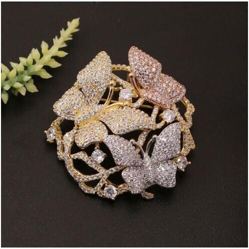 Vanifin Fashion Jewelry Artistical Butterfly Round Hollow Design Brooch Pendant for Wedding MicroPaved Luxury Popular Gift