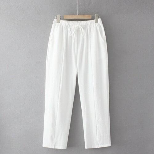 Plus Size Pants With Pockets Natural Cotton And Linen Fabric Elastic Waist Loose And Comfortable Summer Leggings Thin Trousers