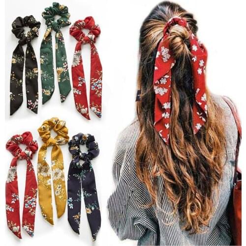 Floral Print Women Hair bands Scarf Elastic Bohemian Hairband Bow Hair Rubber Ropes Girls Hair Ties Accessories