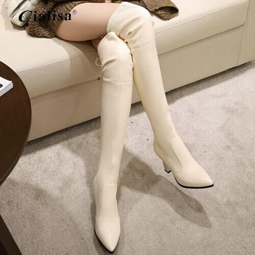 CIALISA Boots Slip on 2020 Women Over The Knee High Winter Shoes Size 34-43 Thin High Heel Pointed Toe Women Boots
