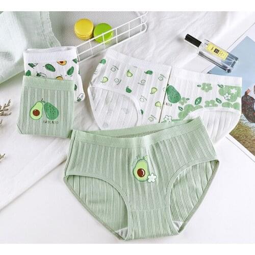 BZEL Cute Avocado Women Panties Soft Cotton Underwear Cartoon Striped Mid Waist Briefs Healthy Comfort Lingerie Breathable Panty