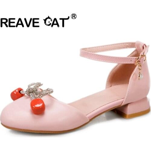 REAVE CAT New 2021 Women Flat Shoes Round Toe Buckle Bowtie Bling Stylish Sweet Cute Pearl Breathable Big Size 31-43 A3747