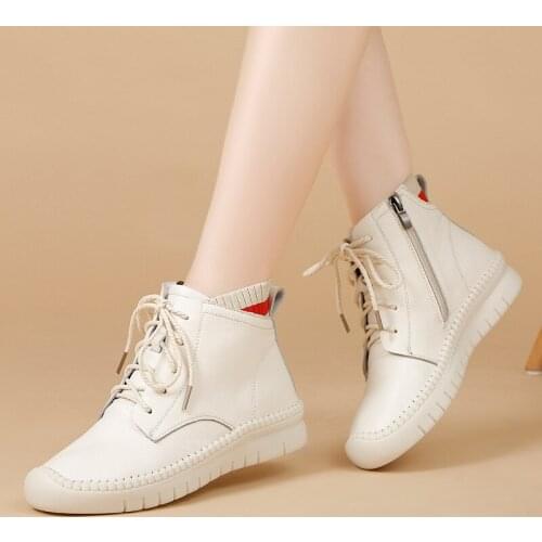 Tilocow Women Genuine Leather Winter Ankle Boots for Ladies Casual Concise Shoes Woman Sewing Soft Bottom Snow Boot Footwear New