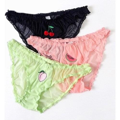 Women Sexy Lace Lingerie Temptation Low-waist Panties Fruit Ins Embroidery Transparent Briefs Seamless Sweet Underwear