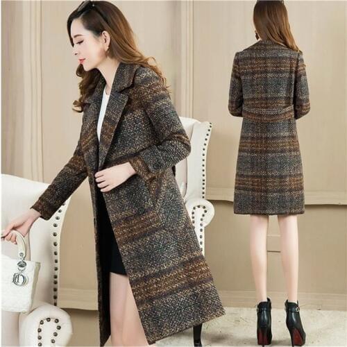 New Plaid woolen coat 2019 Autumn Winter Long sleeve Middle age clothing Ladies jacket Large size clothing for women 5XL 1082