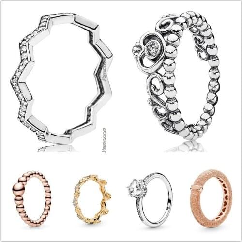 Authentic 925 Sterling Silver Clear Sparkling Crown Rings For Women Wedding Party Gift Europe Fashion Jewelry