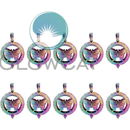 10X C830 Rainbow Colors Fly Butterfly Beads Cage Perfume Essential Oil Diffuser Pearl Cage Magnetic Buckle Locket Pendant