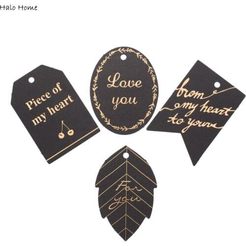 20 Piece Gold Color Greetings Letters Black Paper Tags Paper Card Labels Craft DIY Luggage Wedding Party Decoration Note 75x45mm