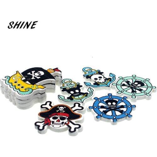 30PCs Wooden Sewing Buttons Scrapbooking Pirate Style Mixed Two Holes Costura Botones Decorate bottoni botoes 21-32 W2009