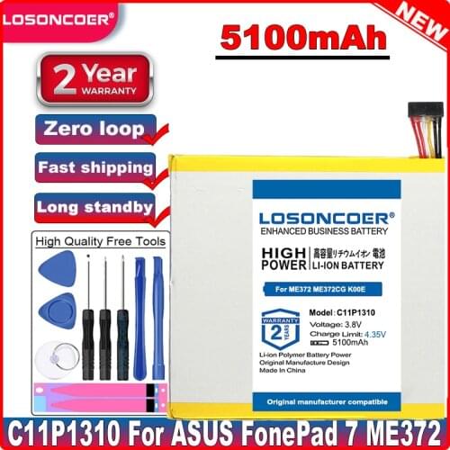 LOSONCOER Good Quality Battery 5100mAh C11P1310 Battery for ASUS FonePad 7 ME372 ME372CG K00E Tablet PC in stock