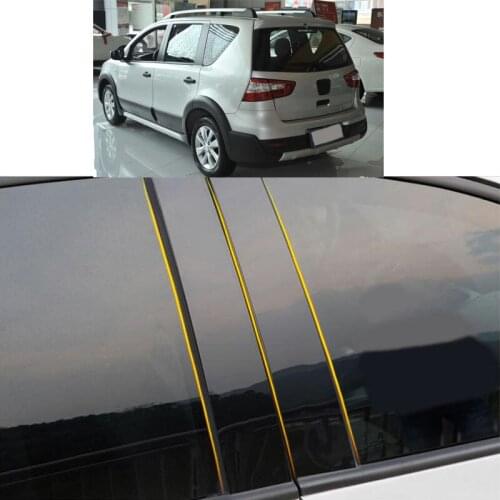 Car PC Material Pillar Post Cover Door Trim Window Piano Black Molding Sticker Plate 6pcs For Nissan Livina 2010-2017