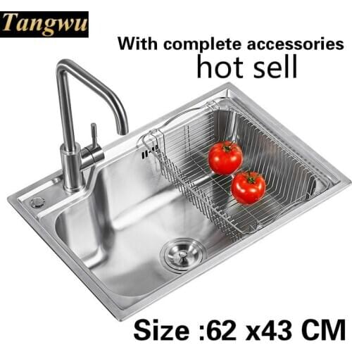 Free shipping Hot sell food grade 304 stainless steel kitchen sink 0.8mm ordinary single slot On the left Right 62 x43 CM