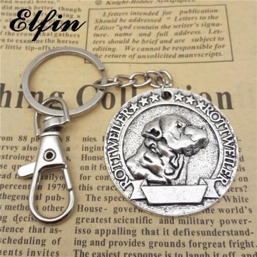 Elfin Vintage Rottweiler Keychains Antique Silver Plated Rottweiler Key Chains Keyrings Animal Pet Dog Jewellery