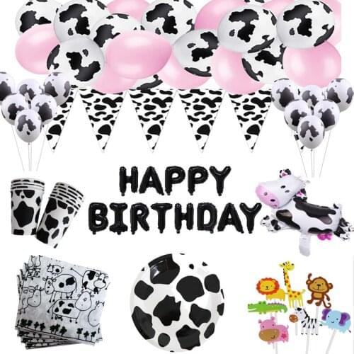 Farm Cow Theme Party Supplies Milk Cow Paper Plate Cups Banner Tablecloth Birthday Decoration Balloons Boys Baby Shower