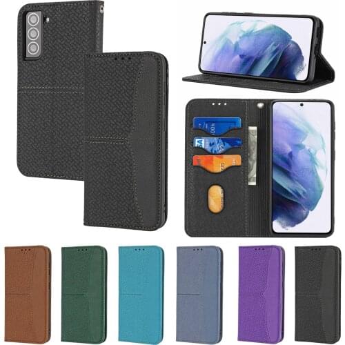 S21 Ultra Leather Flip Magnetic Case for Samsng Galaxy S20 FE A52 A32 A22 A02S A03S M32 A12 A42 5G Woven Pattern Wallet Cover
