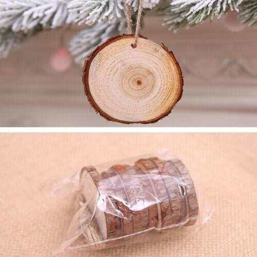 10pcs Blank Wood Disks DIY Making Christmas Tree Pendant Circle Wooden Discs for Party Home Wedding Decor Hanging Ornament
