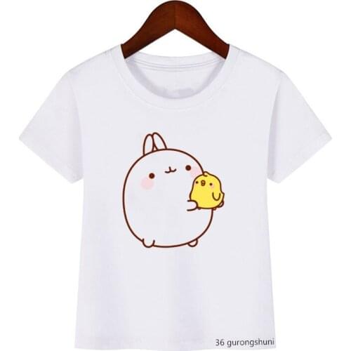 Children T-shirt Cute Bunny Print Summer Tops Boys/ Girls White T Shirt Vogue Funny Kids Birthday Gift High Quality Clothes