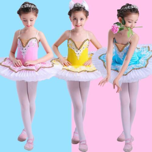 Children Pancake Tutus Skirt Costume Professional Tutu Girls Strap Sequins Fluffy Skirt Performance clothing