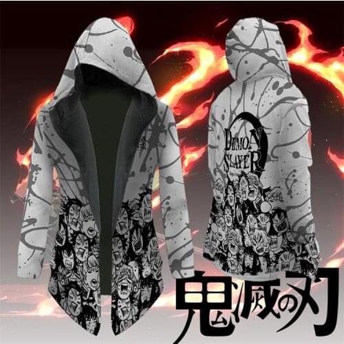 Anime Demon Slayer Cosplay Long Windbreaker Cardigan Cloak Casual Streetwear Kimetsu No Yaiba 3D Printing Kimono Haori Yukata