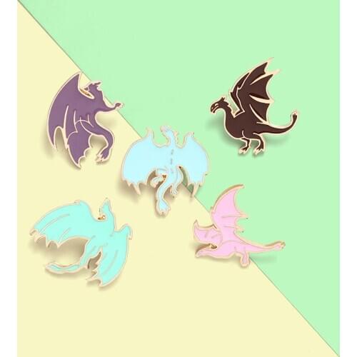 Dinosaur Element Enamel Pins Pterodactyl Simple Cartoon Brooches for Friends Badges Backpack Lapel pins Jewelry Gifts Wholesale