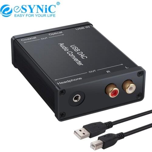 ESYNiC USB DAC Audio Converter 3.5mm Headphone Audio USB to Coaxial S/PDIF USB Audio Sound Card Digital to Analog Adapter