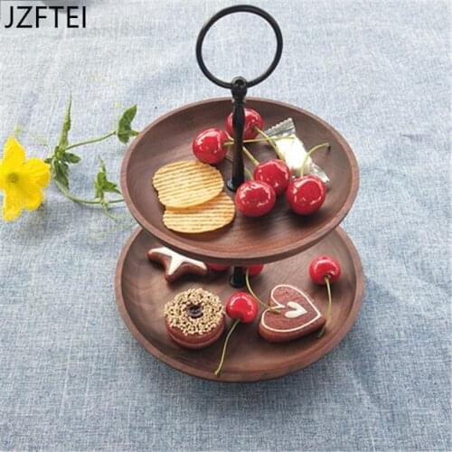 European Style 2 Layer Creative Wood Plate Cake Dessert Tea Tray Set Decoration For Home Table Utensils Tableware