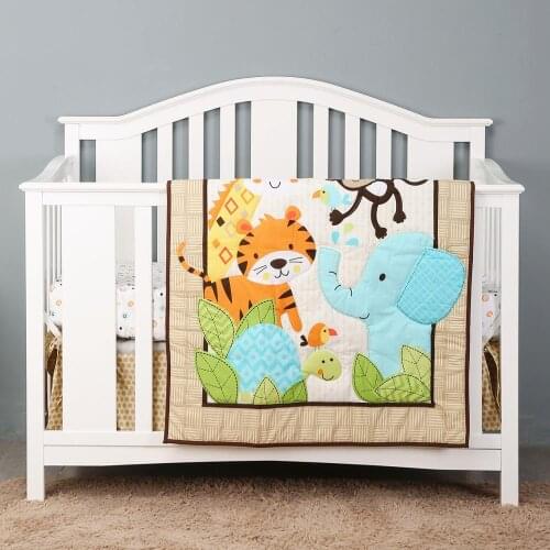 3pcs Animal Baby Crib Protector Baby Bed Cotton Cushion Toddler Nursery Bedding Sets I Fitted Sheet, Crib Quilt, Dust Ruffle