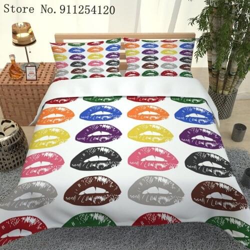 Girls Lips Bedding Sets Colorful Sexy Lips Printing Quilt Cover with Pillowcase Single Double Queen King Size Bed Linen Set
