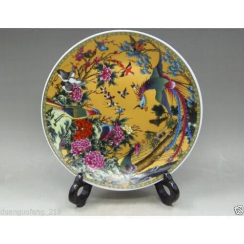 Beautiful Chinese Collectibles Old Decorated Handwork Porcelain Drawing birds and Phoenix Plate