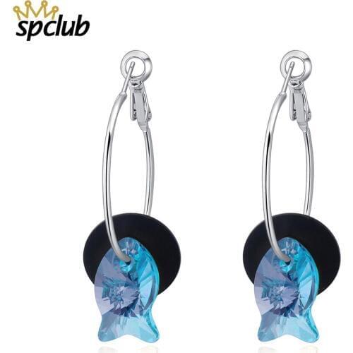 Round Circle Dangle Earrings for Women Wedding Engagement Statement Jewelry Earings Female Crystals from Swarovski Bijoux