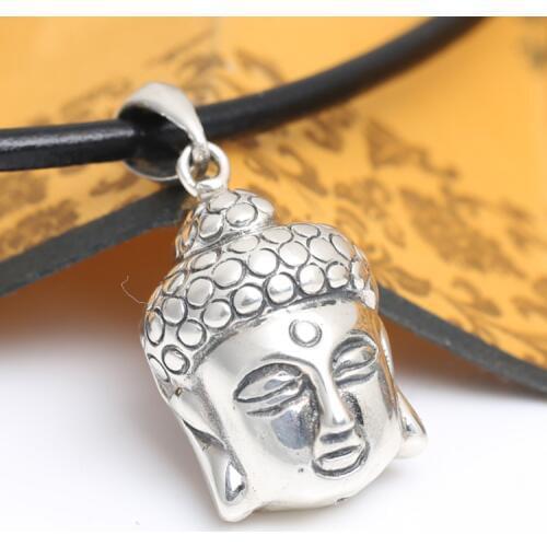 Handcrafted 925 Silver Buddha Head Pendant Vintage Sterling Silver Buddha Statue Pendant Man Necklace Pendant Buddha Amulet