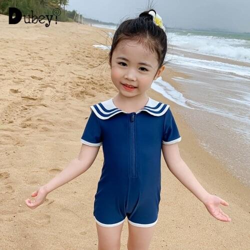 Toddler Girl Swimwear Korean Ins Girls One Piece Navy Beach Swimsuit Baby Girl Favors Swimming Wear Big Girl Swimsuit