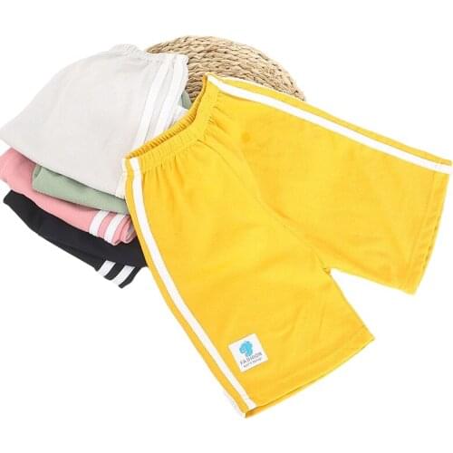 Summer Childrens Shorts Solid Side Striped Sports Knee Length Kids Shorts For Boys Girls Elastic Waist Loose Pants Unisex Short