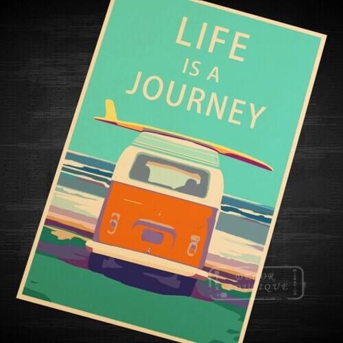 Life Is A Journey Vintage Travel Surf Beach Poster Retro Canvas Painting DIY Wall Stickers Art Home Bar Posters Decor Gift