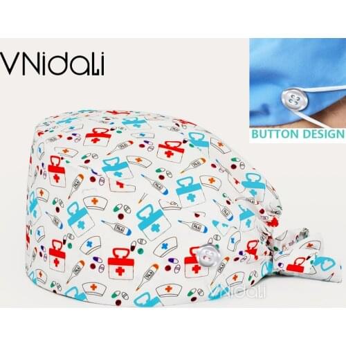 Unisex Medical supplies Doctor pattern printing With buttons cap lab scrub pet shop surgicals hat scrub cap nursing hats