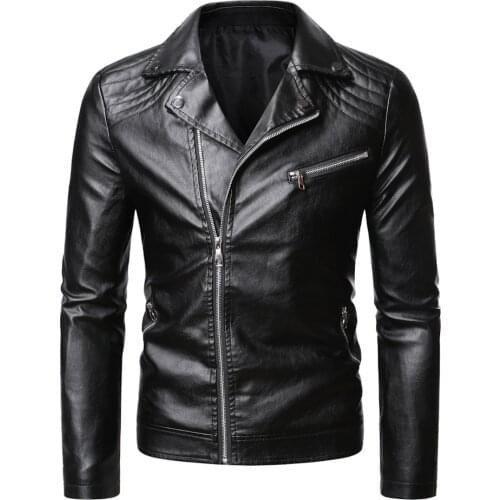 2021 brand autumn and winter mens shoulder fold leather jacket slim Lapel zipper leather jacket casual coat