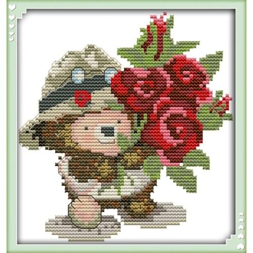 Hedgehog send flowers cross stitch kit animal 18ct 14ct 11ct count print canvas stitches embroidery DIY handmade needlework plus