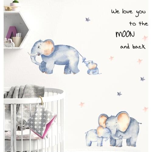 Elephant and baby elephant wall sticker for kids room background decoration bedroom wallpaper home decor decals Cartoon stickers