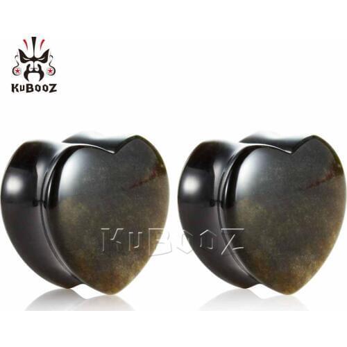 Kubooz New Fashion Heart Shape Obsidian Stone Ear Piercing Expanders Strechers Earring Plugs Tunnels Body Jewelry ChristmasGift