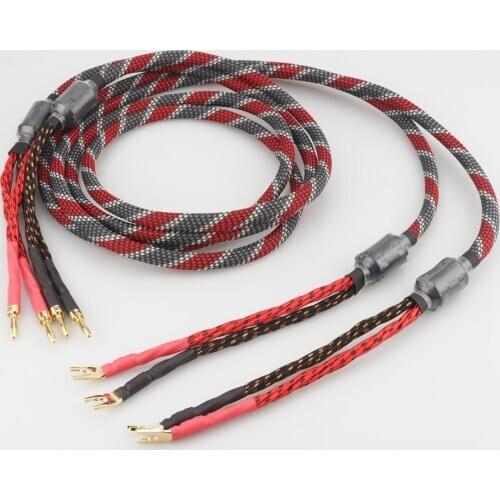 One Pair oxygen-free copper audio speaker cable HI-FI high-end amplifier speaker cable Banana to Spade Plug Cable