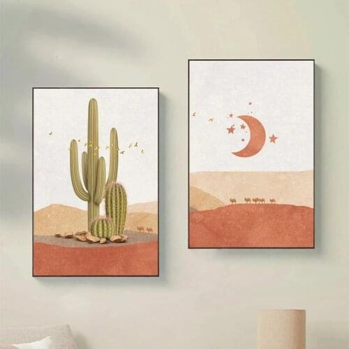 Boho Canvas Prints Abstract Poster Sun Moon Art Painting Cactus Posters Desert Print Nordic Wall Pictures Living Room Home Decor