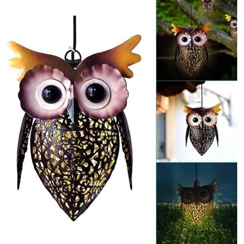 Hanging Owl Lamp Ornament Solar Led Simulation Metal Animal Statue Decor For Window Outdoor Garden Clh@8