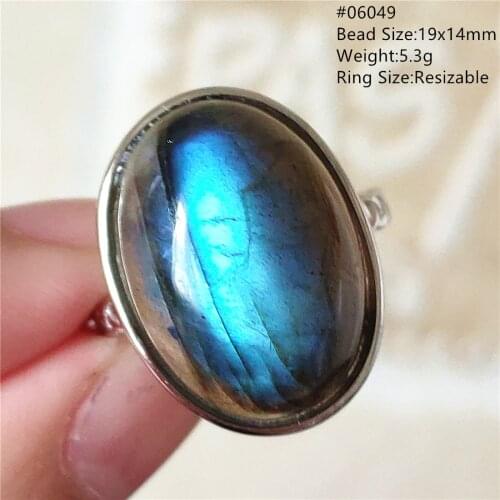 Natural Labradorite Rainbow Blue Light Adjustable Ring Oval Round 12x11mm 925 Sterling Silver Labradorite Rare Women Men AAAAA