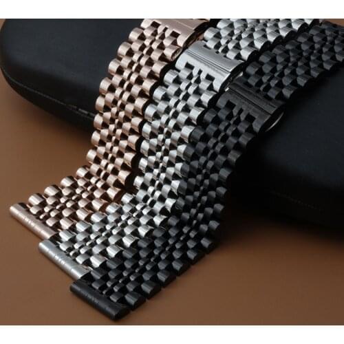 Stainless Steel Strap 14mm 16mm 18mm 20mm 22mm 24mm Metal Watch Band Solid Link Bracelet Watchband Black Silver Curved end brand