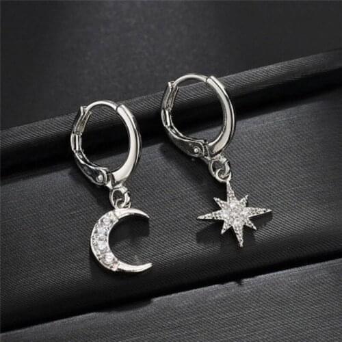 Stud Earrings for Women Classic Star Moon Asymmetric Earring Female Jewelry Korean Fashion Earrings